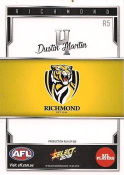 2018 Select AFL Club Team Sets - Richmond Tigers #R5 Dustin Martin Back